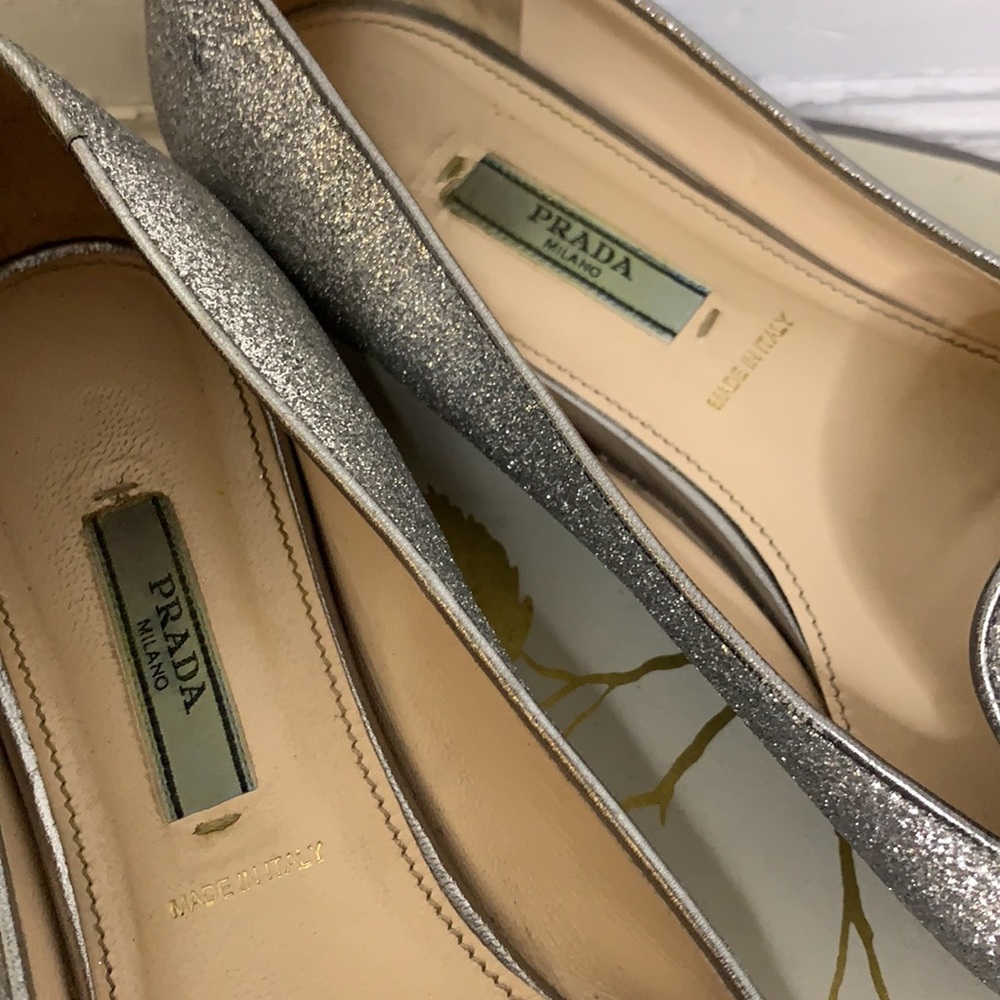 Vintage Prada Silver Sparkle Flat Loafers - Picture 5 of 16